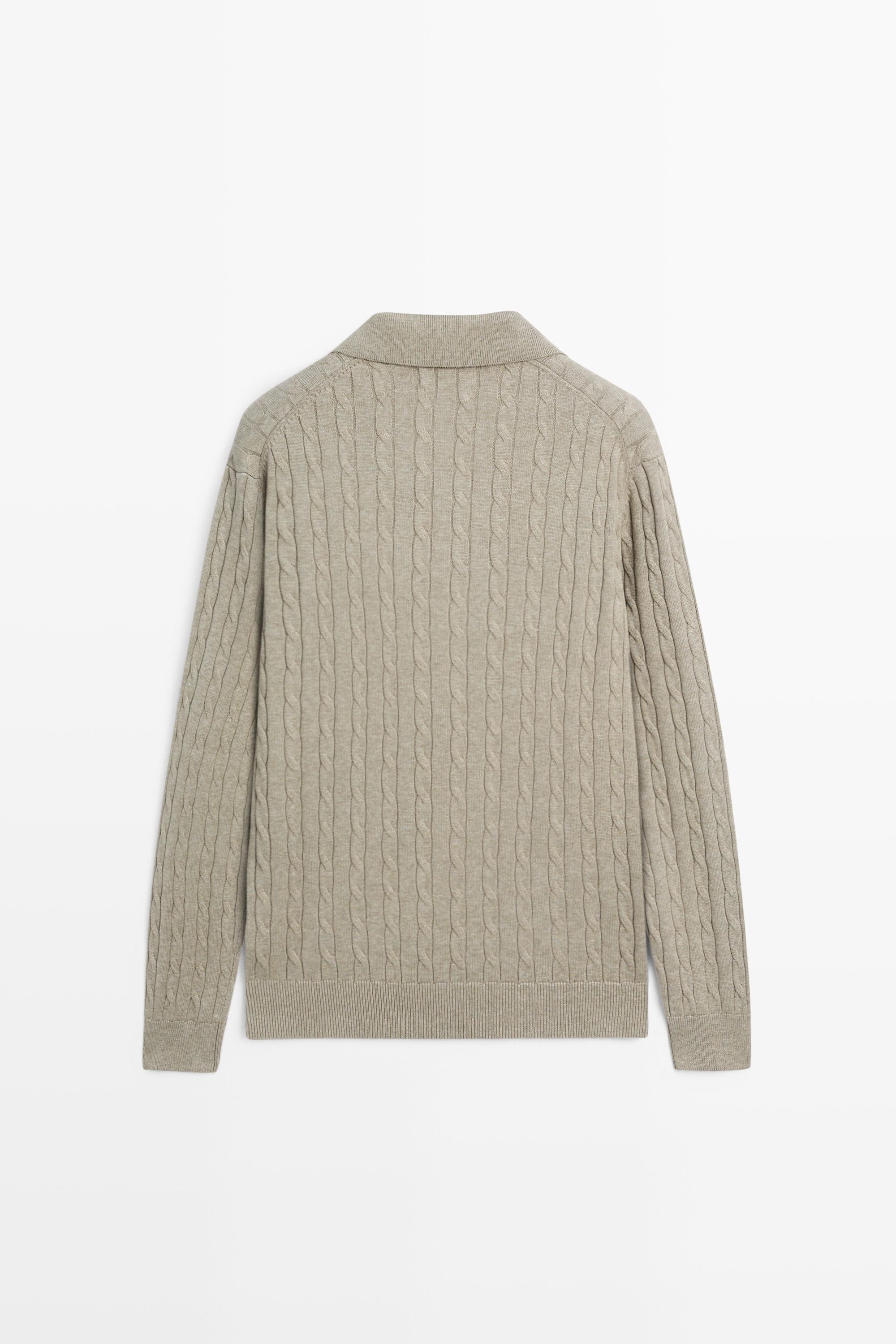 100% Cotton Cable-Knit Polo Sweater